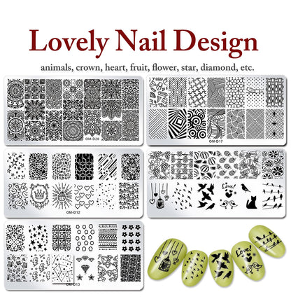 SILPECWEE 10pcs Nail Stamping Plates Nail Stamp Kit Geometry Designs Nail Art Stencil Nail Plate Template Nail Art Accessories for DIY & Salon