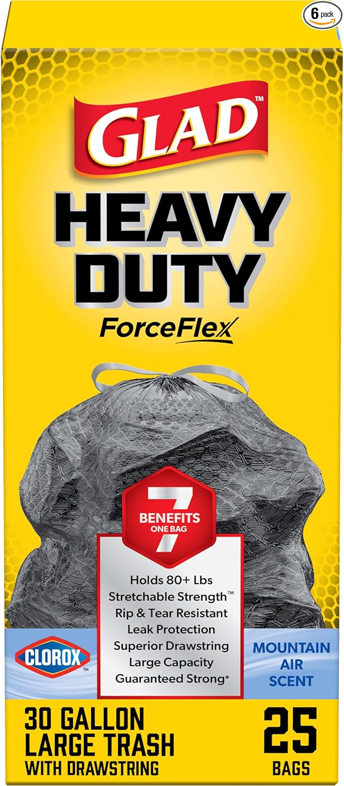 Glad Large 30 Gallon Trash Bags, Clorox Mountain Air Heavy Duty Garbage Bags
