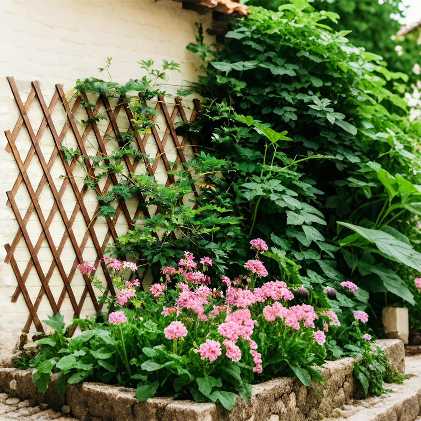 4Pcs Expandable Garden Trellis, 38" x 89" Large Wooden Lattice Fence Wall Panel Lattice Trellis for Climbing Plants Outdoor Ivy Vine Rose Clematis for Garden Patio Room Decor (4Pcs Brown)