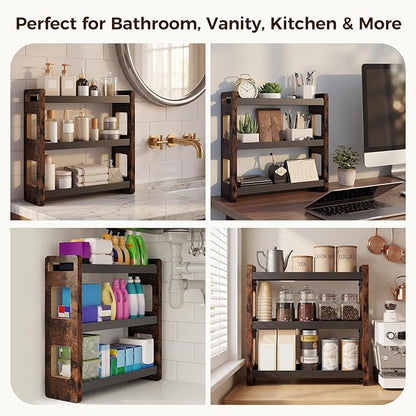 Bathroom Organizers and Storage,Bathroom Counter Organizer,Bathroom Counter Shelf,Bathroom Sink Organizer,Vanity Organizers,Vanity Storage,Perfume Display,Perfume Storages(Brown 3 Tier)