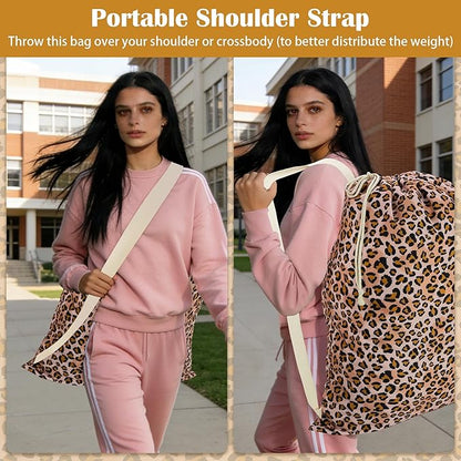 Canvas Laundry Bag with shoulder Strap 24"Wx 29"H, Large Drawstring Dirty