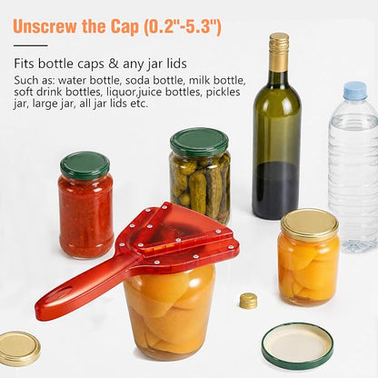 Uinxan Jar Opener for Weak Hands & Seniors with Arthritis - Handheld Manual | Effortlessly Opens Stubborn Screw Lids & Bottle Caps. 304 Stainless Steel. Durable. Patented Kitchen Gadget (Red)
