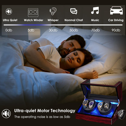 ANWBROAD Watch Winders For Automatic Watche, Automatic Watch Winder Box With Led Light, Watch Turner For Automatic, 4 Watch Rotator And Super Quiet Motor And 4 Rotation Mode, UJWW011Y