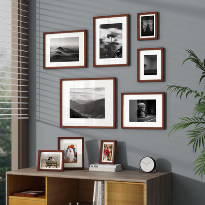 11x14 Picture Frame, USA-Sourced Natural Mahogany Wood Photo Collage Frame with HD Tempered Glass, Modern Simple 11 x 14 Wooden Frame Matted to 8x10, Vertical & Horizontal Wall Hanging Display
