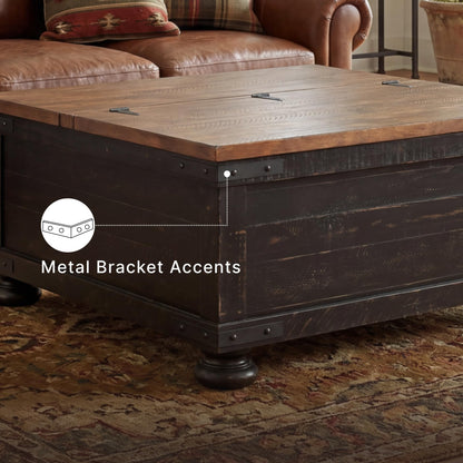 Signature Design by Ashley Valebeck Lift Top Coffee Table, Storage, Split-top Design, Wood, 36" W x 36" D x 18" H, 2-tone Distressed Brown & Black Finish
