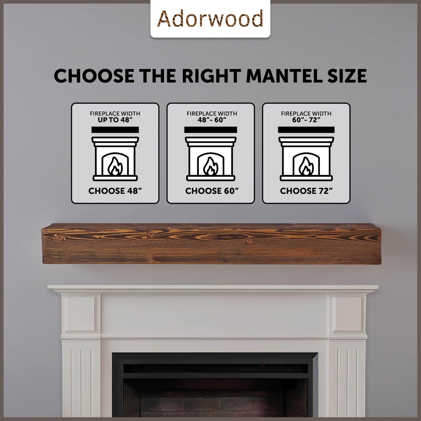 Adorwood Handmade Fireplace Mantel Shelf 48", Extra Wide Rustic Wood Mantles for Over Fireplace, Wall Mounted Floating Mantel Shelves for Living Room Decor (Light Walnut, 48Lx6Hx8D)