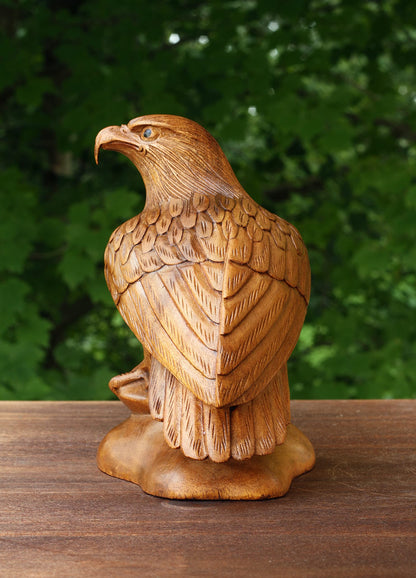 G6 Collection 8" Wooden Handmade American Eagle Statue Handcrafted Figurine Sculpture Art Hand Carved Rustic Lodge Outdoor Decorative Home Decor Us Accent Decoration Eagle Statue