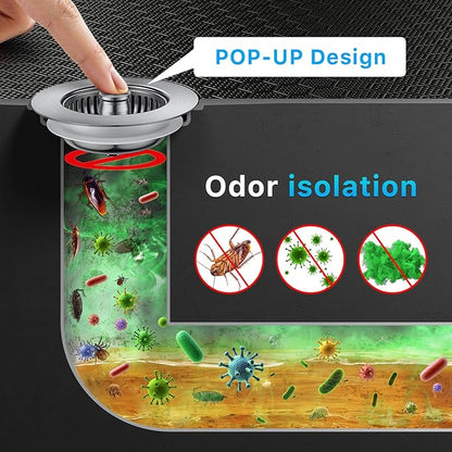 1S-Install Upgraded Kitchen Sink Strainer & Stopper – Pop-Up Fast Drain