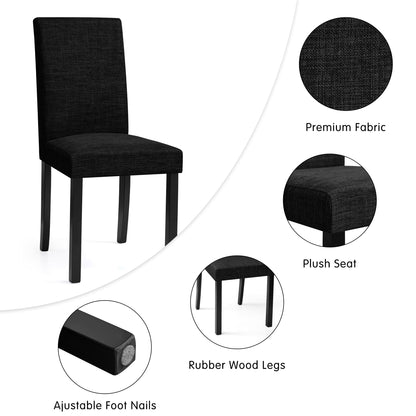CHUN YI Upholstered Dining Chairs Set of 4, Fabric Dining Room Chairs with Solid Wood Legs, Modern Parson Chairs for Kitchen, Restaurant, Hotel, Black