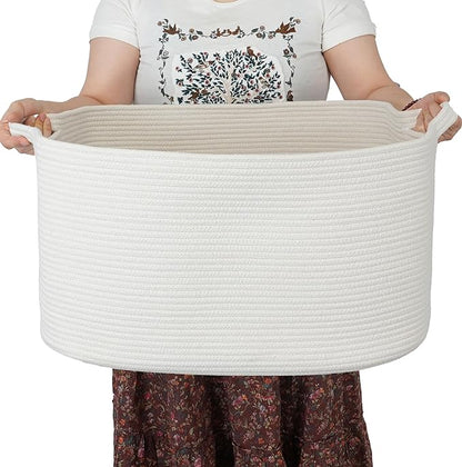 Large Rectangle Blankets Basket Living Room 22"x17"x12" Woven Cotton Rope