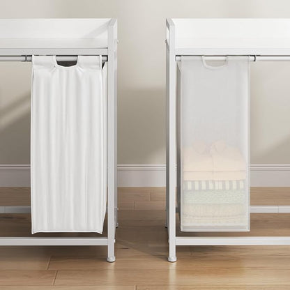 Herture Laundry Hampers with Shelf, Laundry Basket 3 Section, Laundry Sorter with Pull-Out Removable Large 3 Color Bags and Movable Wheels, Metal Frame, 3 x 15.87 Gallons (60L), White PF04XLE