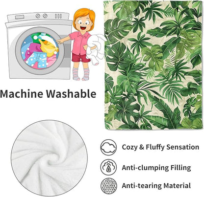Tropical Green Leaves Blanket Lush Botanical Leaf Throw Blankets with Plant,Birthday Gifts for Girls Women & Nature Lovers,Lightweight Soft Fleece,for Sofa Couch Bed Room Decor 40x50in