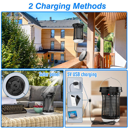 PALONE Solar Bug Zapper Outdoor, Detachable Solar Mosquito Zapper, Insect Zapper Indoor with LED Light, 4500V Fly Zapper 4 in 1 Electric Bug Zapper for Outdoor Camping Patio Garden Mosquito Killer