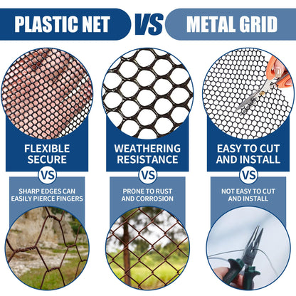 Moyios Black Plastic Chicken Wire Mesh Roll 15.7IN x 10FT, 500GSM Heavy Duty Hexagonal Fencing - Garden Netting for Poultry, Dog Rabbit Barrier, Floral Craft Wire, Easy to Cut Durable Mesh Fencing