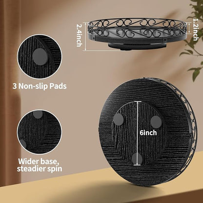 Yoobure 13" Lazy Susan Turntable for Cabinet - Farmhouse Wooden Round Tray for Table Top, 360° Rotating Lazy Susans Counter Organizer with Patterned Raised Edge for Kitchen Dining Table Decor, Black