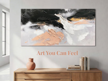 Ardemy Textured Abstract Canvas Wall Art - Black White Gold Beige Brush Strokes Painting Extra Large 58"x29", Modern Splatter Artwork for Living Room Bedroom Home Office Luxury Wall Decor