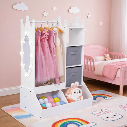JoanKaren Dress-Up Storage for Girls - Ample Storage, Mirror with Touch Light, Multi-Functional Organizer, White