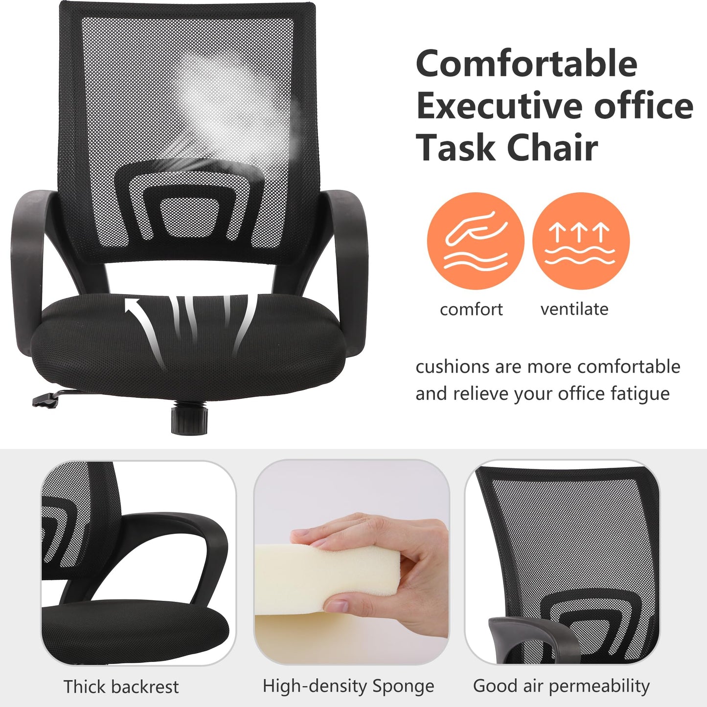 PayLessHere Home Office Chair Desk Computer Chair Adjustable Ergonomic Lumbar Support Armrest Executive with High Density Mesh 360 Degree Swivel Chair for Men Women Adults, Black