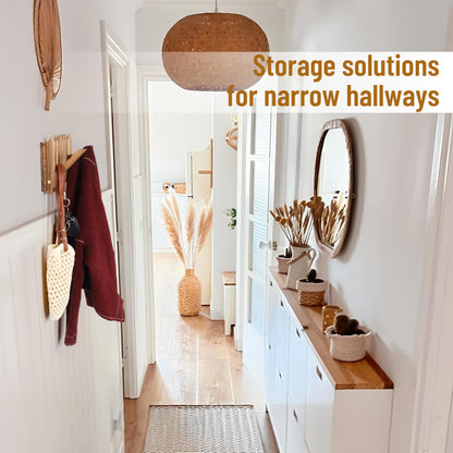 KYIAANY Small Coat Rack for Apartment: 13.2Inch Wood Rustic 8 Hooks Wall Mount Retractable for Narrow Spaces Entryway Bathroom for Hanging Light Items Jacket Towel Dog Leash Bag
