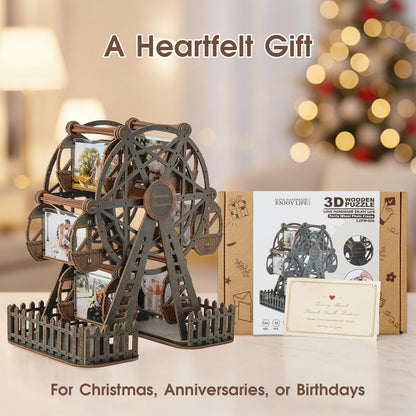 Photo Ferris Wheel 3D Wooden Puzzles for Adults, Rotating Mini Picture Frame Wood Model Kits - Unique Graduation, Personalized Anniversary Presents for Dad, Women Men
