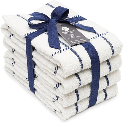100% Cotton Terry Dish Towels, 4 Pack Checks, 16 x26 Inches, Super Soft and