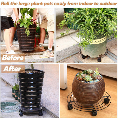 Planterhoma 3 Packs Large Metal Plant Caddy 13.8 Inches Plant Dolly with Wheels Heavy Duty Iron Rolling Plant Stand with Casters for Indoor and Outdoor Plant Pot Rollers White, 3-pack Plant Saucers