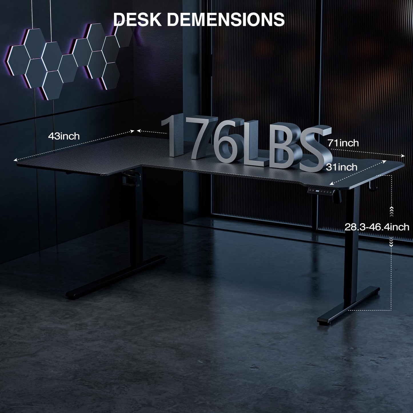 Acrolix 71" Reversiable L-Shaped Electric Standing Desk Adjustable Height Gaming Stand Up Corner Desk Sit Stand Home Office Computer Desk with Splice Board,Black Carbon Top