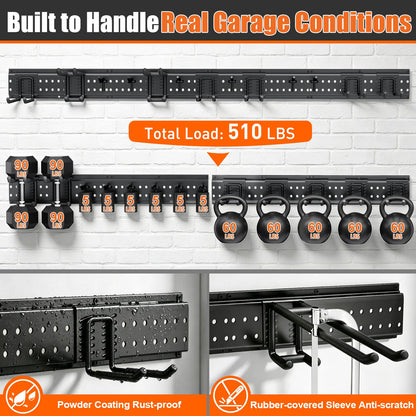 ZICANYCO Garage Tool Organizer Wall Mount 66 inches with 13 Adjustable Heavy-Duty Hooks, Garage Organization, Garden Tool Storage Rack for Garage, Yard, and Shed, Holds Up to 520 lbs