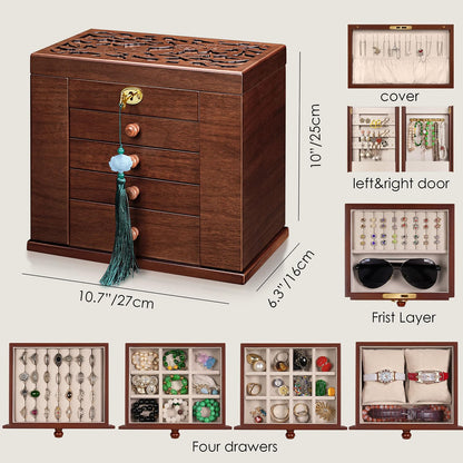 Artisticbox wooden Jewelry Box and Organizer - 8-Layer Lockable Wooden Jewelry Boxes for Women - Large Jewelry Boxes and Organizer with Key,Gift for Wife,dresser top jewelry box with lock