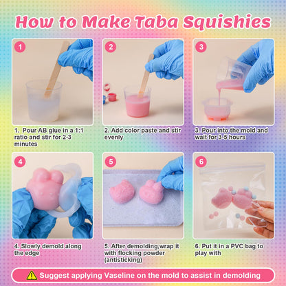 Taba Squishy Making Kit, DIY Taba Squishy Kit, 18oz FuFu Squishy 7 Molds Silicone, Liquid Silicone 1:1 AB Ratio Epoxy Resin Mix for Squishy, Stress Relief Taba Squishies, Gifts for Any Occasion