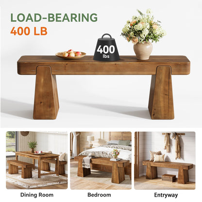 TRIBEWOOD Solid Wood Bench, 47-Inch Farmhouse Wood Entryway Bench with Thickened Legs, Narrow Indoor Wooden Bench for Entry, Hallway, Living Room, End of Bed, Dark Brown