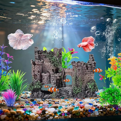 CousDUoBe Aquarium Decor Castle Fish Tank Bubbler Set Aquarium Plants for Aquatic Pets to Breed Play and Rest Fish Decorations for Tank