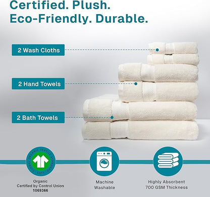 Fabdreams 100% Organic Cotton Bath Towel Set of 6 700 GSM Hotel Premium Plush