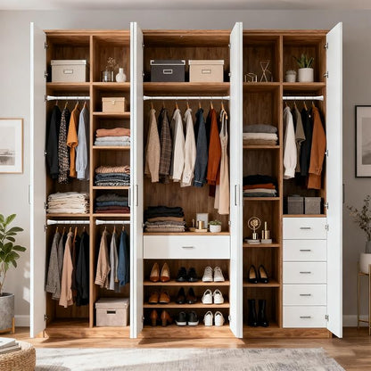 1.1 Inch Diameter Tension Closet Rods for Hanging Clothes 32-97 Inch, Adjustable Pole Closet to Hang Clothes, Heavy Duty Closet bar for Wardrobes with No Drilling Holder, White