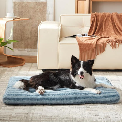 FURTIME Washable Small Dog Bed, Deluxe Dog Crate Beds Comfy Fluffy Kennel Pad Anti-Slip Pet Sleeping Mat for Puppy/Cat, Machine Washable Dogs Pillow, 23"x18"x3", Blue