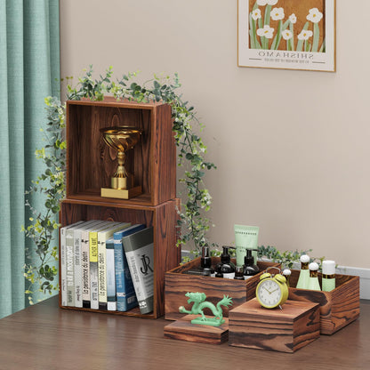 MUNNAR 6 PCS Wooden Buffet Risers, Wood Display Risers for Food, Wooden Square Risers Display Stands, Food Risers for Buffet Table (10", 9" , 8", 7", 6", 5") with 67" Faux Greenery Vine