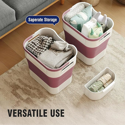 TECHMILLY Collapsible Plastic Laundry Basket Hamper