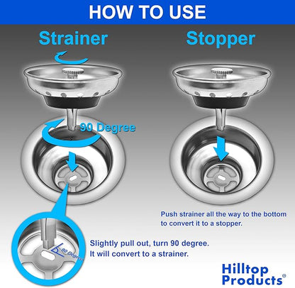 2 Pack - Kitchen Sink Strainer and Stopper Combo Basket Replacement