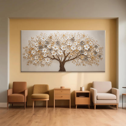 Elegant White Tree Of Life Wall Art Print Modern Large Canvas Art Wall Decor For Living Room Botanical Prints Painting Pictures For Bedroom Classic Printed Aesthetic Home Wall Decorations Artwork 29×58 Inch