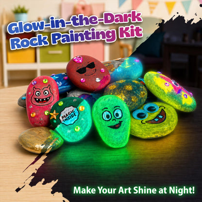 Pinwheel Crafts Glow in the Dark Rock Painting Kit with Interactive AR Storybook – 128pc Arts & Crafts Set for Kids – Augmented Reality Educational Toy for Boys & Girls Ages 6-12