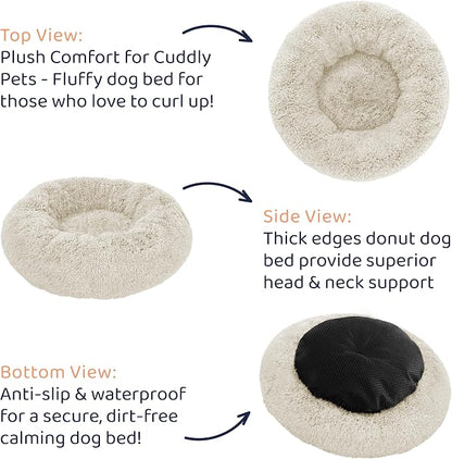 Donut Dog Bed - Premium Comfort for Anxiety Relief - Fluffy & Calming Design with Ultra-Plush Support | Cozy Round Dog Bed with Super Soft Circle Style (Cream, Small)