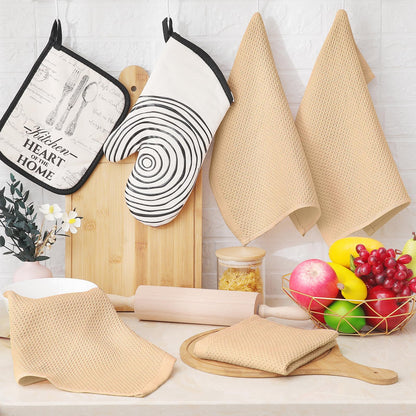 Homaxy 100% Cotton Waffle Weave Kitchen Dish Cloths, Ultra Soft Absorbent Quick Drying Dish Towels, 12 x 12 Inches, 6-Pack, Apricot