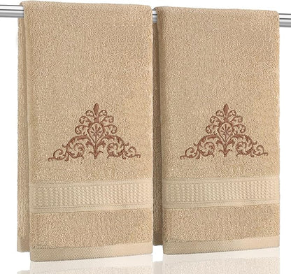 2 Pcs Damascus Hand Towels Brown Farmhouse Bathroom Decor 14x29 Inch