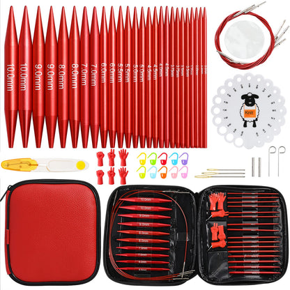 57 PCS Interchangeable Circular Knitting Needles Set, Aluminum Knitting Needles 3.0mm–10.0mm with 4 Cables, Ergonomic Handles & Storage Case, Complete Knitting Kit for Beginners & Advanced Projects