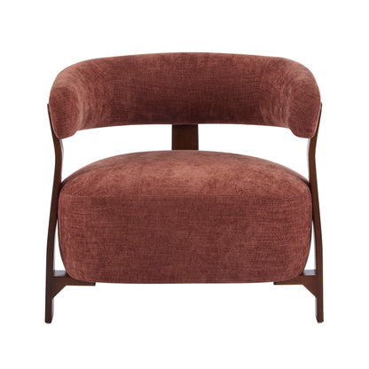 Christopher Knight Home Kled Upholstered Lounge Chair Indoor with Wooden Frame, Modern Accent Chair for Living Room, Comfy Reading Armchair with 3 Legs Design, Thick Cushions, Coral + Walnut