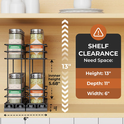 Pull Out Spice Rack Organizer for Cabinet, Slide Out Spice Racks, Easy to Install, 2.1''Wx10.35''Dx8.26''H, 3 Drawers 2 Tiers(Black)