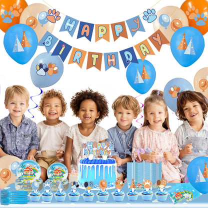 133PCS Blue Birthday Party Supplies - Serves 20 Guests，Blue Birthday Decorations, Blue Plates and Napkins, Tablecloth, Balloons, Banner, Cake Toppers, Fork & Paper Food Trays - Party Supplies