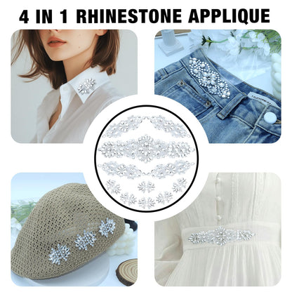 PEARLY JUN 11 Pcs Silver Rhinestone Applique Patches Pearl Rhinestone Patches Iron on Appliques for Dresses Hand Sewing Craft Projects DIY Wedding Clothes Shoes Hats Bags Embellishments