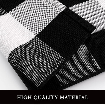 YINMEIJU Buffalo Plaid Rug 5.5'x7.5'Black and White Area Rug,Washable Cotton Woven Indoor/Outdoor Rug for Farmhouse/Dining Room/Bedroom/Living Room Rug Retro Lattice Checkered Carpet