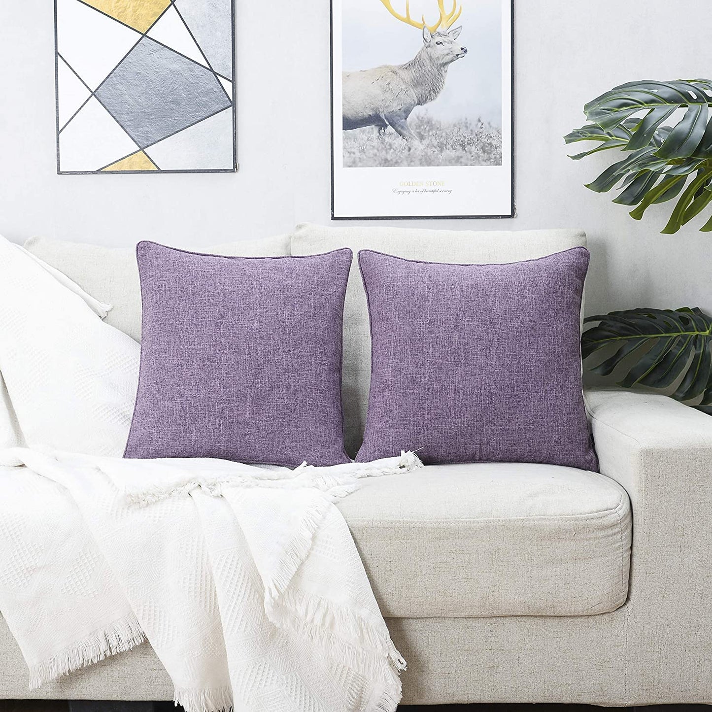 HPUK Decorative Throw Pillow Covers Set of 4 Square Couch Pillows Linen Cushion Cover for Couch Sofa Living Room, 18"x18" inches, Blue